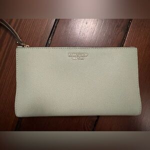 Kate Spade Mint Green Zip and Snap Wallet with Gold Logo - NWT